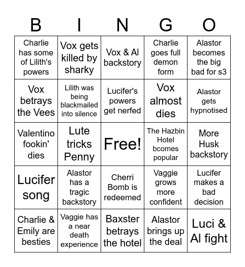 Helluva Season 2 Bingo Card