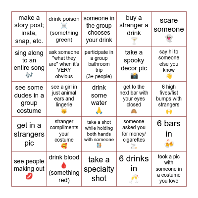 HALLOWEEN BAR BINGO Card