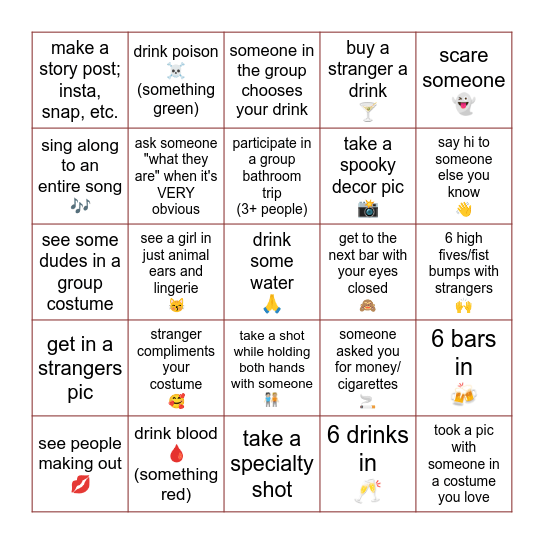 HALLOWEEN BAR BINGO Card