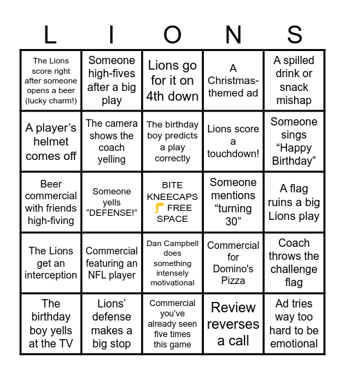 Birthday Bingo Card