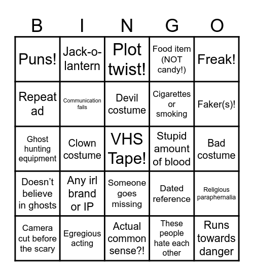 Halloween Movie 2025 Bingo Card