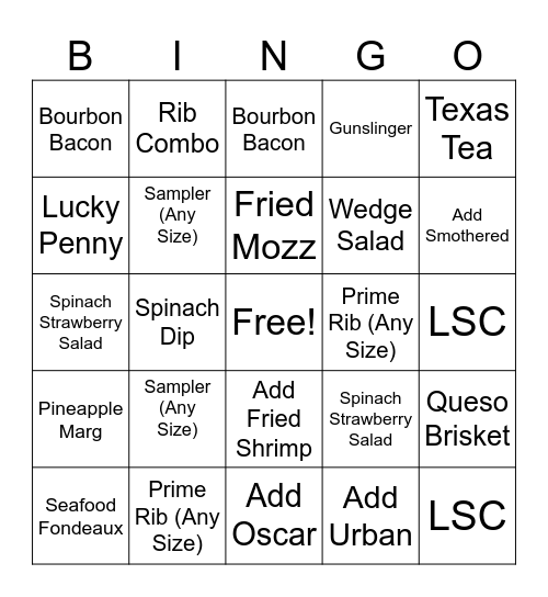 Saltgrass BINGO Card