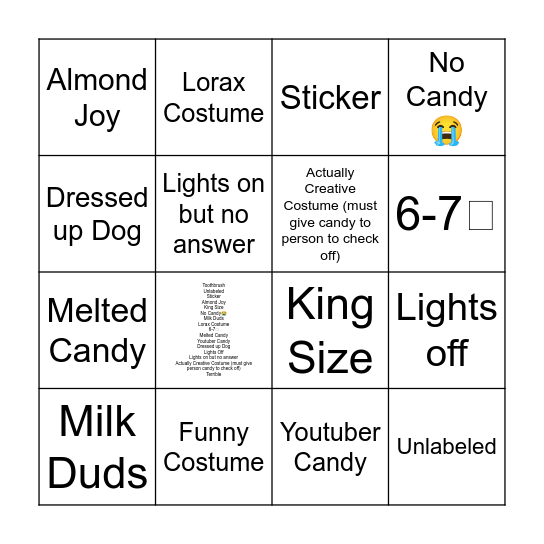 Halloween Prop Bingo Card