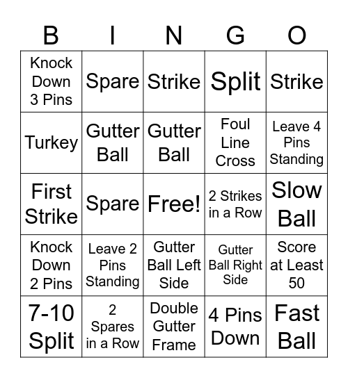 Bowling Bingo Card