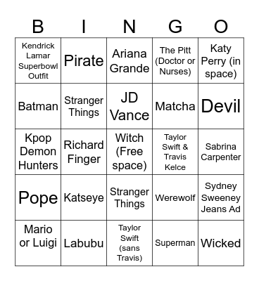 2025 Halloween Costume BINGO Card