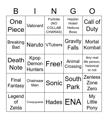 Halloween/Convention Fandom Cosplay Bingo Card