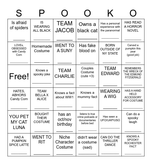 Hallow33n Spooko Bingo Card
