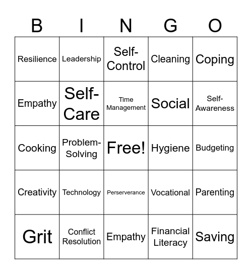LIFE SKILLS BINGO Card