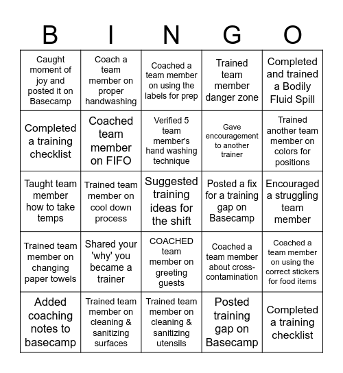 Certified Trainer Bingo (BOH) Bingo Card