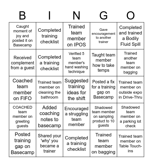 Certified Trainer Bingo Card