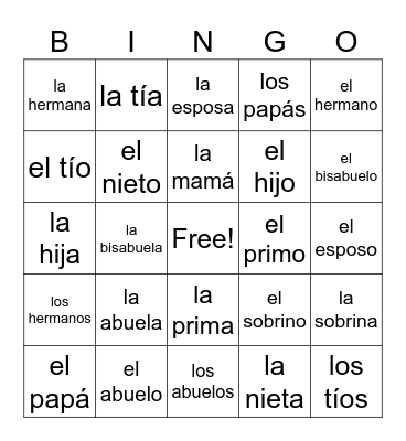 La familia Bingo Card