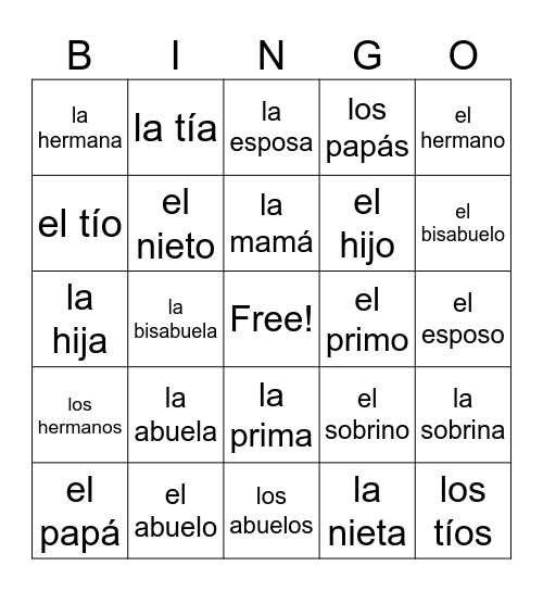 La familia Bingo Card