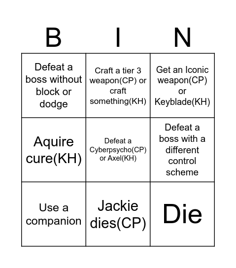KH / CP Bingo Card