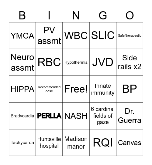 NURSING SCHOOL BINGO!! Bingo Card