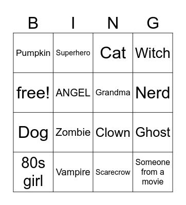 halloween coustumes Bingo Card