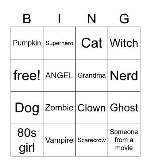 halloween coustumes Bingo Card