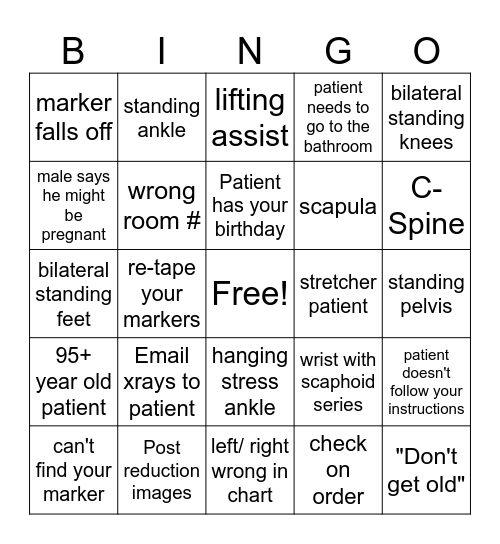 Happy Rad Tech Week Bingo Card