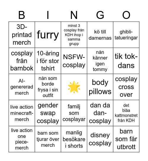 comic con 2025 Bingo Card