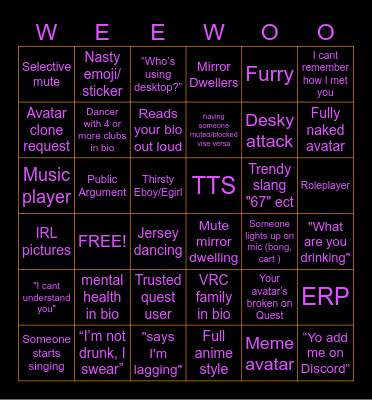 WEEWOO Bingo Card