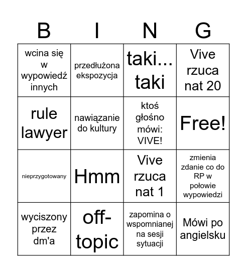 Vive bingo Card