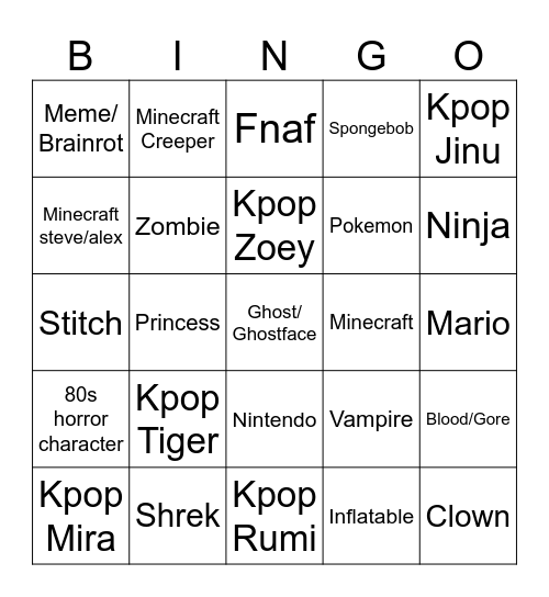 2025 Halloween Costume Bingo Card