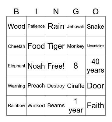 Noah’s Ark Bingo Card