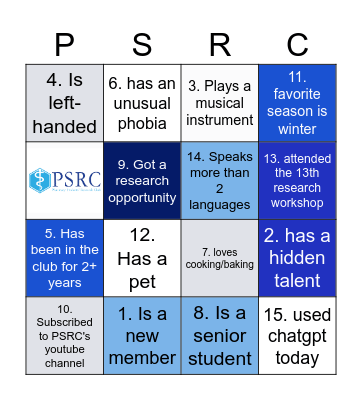 PSRC BINGO! Bingo Card