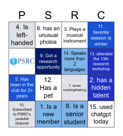 PSRC BINGO! Bingo Card