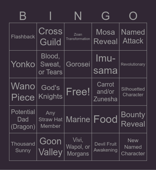 One Piece Chapters 1163 & 1164 Bingo Card