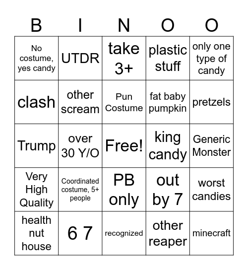 costumes Bingo Card