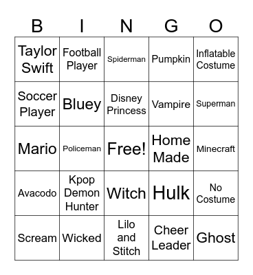 FriendshipWeen Bingo Card