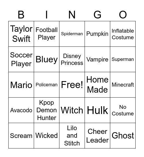 FriendshipWeen Bingo Card