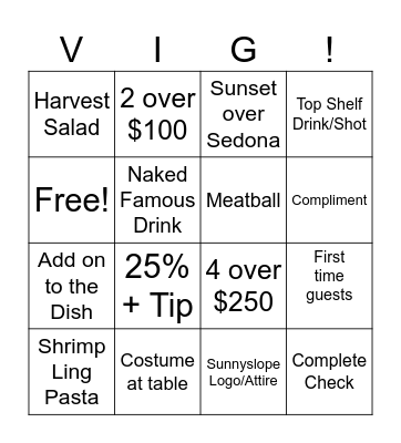 Vig Halloween Bingo Card