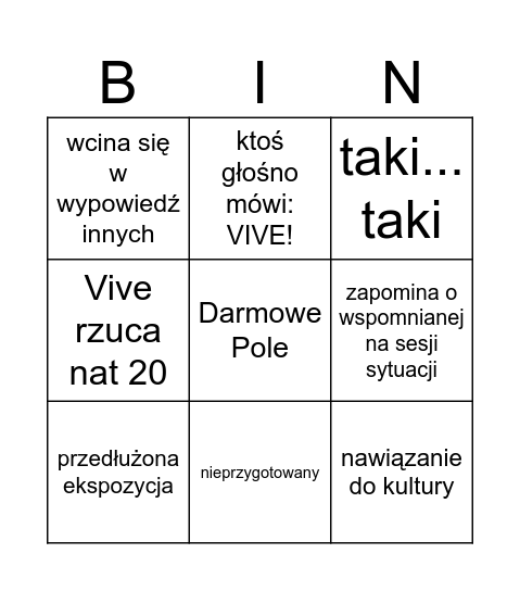 Vive bingo Card