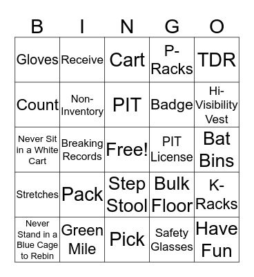 Safety Bingo Card