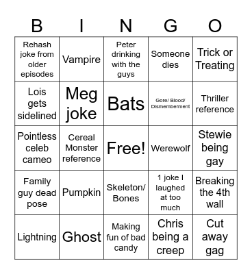 FAMILY GUY HALLOWEEN BINGO Card