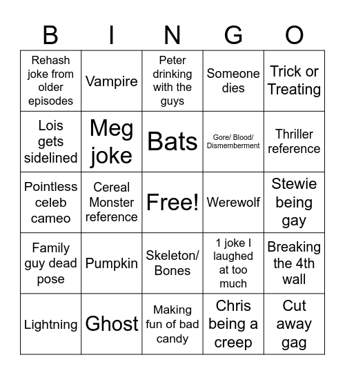 FAMILY GUY HALLOWEEN BINGO Card