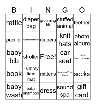 Baby Shower Bingo    Bingo Card