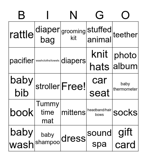 Baby Shower Bingo    Bingo Card