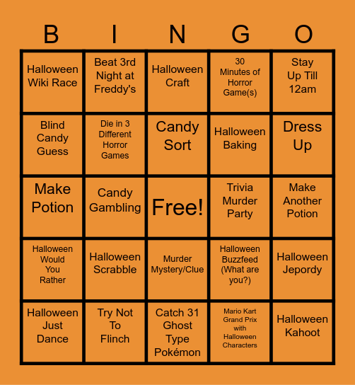 Halloween Bingo Card
