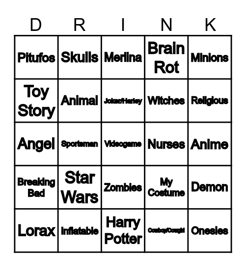 Costume Bingo Card