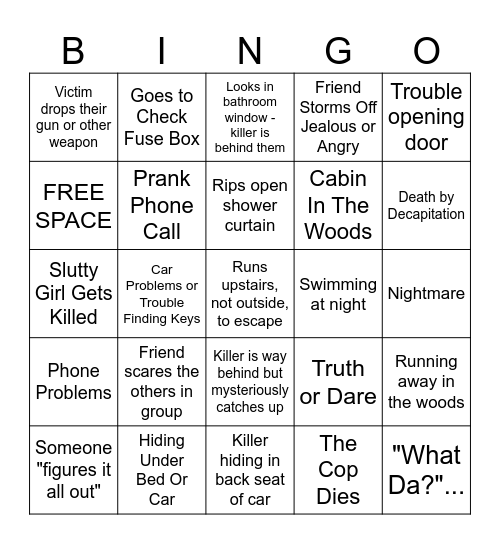 HORROR MOVIE BINGO Card