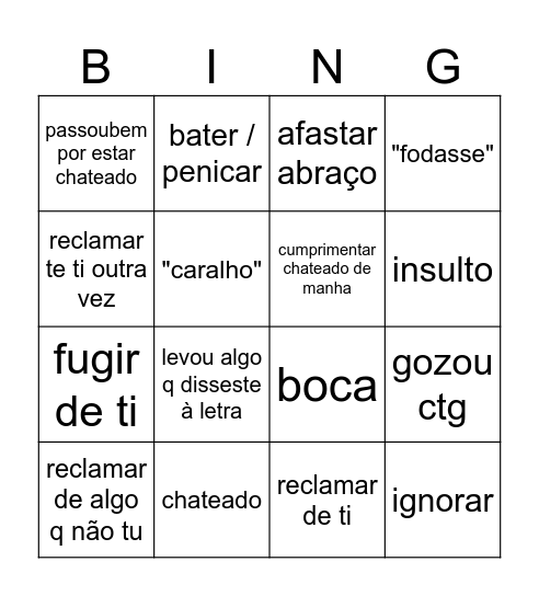 z BF BINGO z Bingo Card