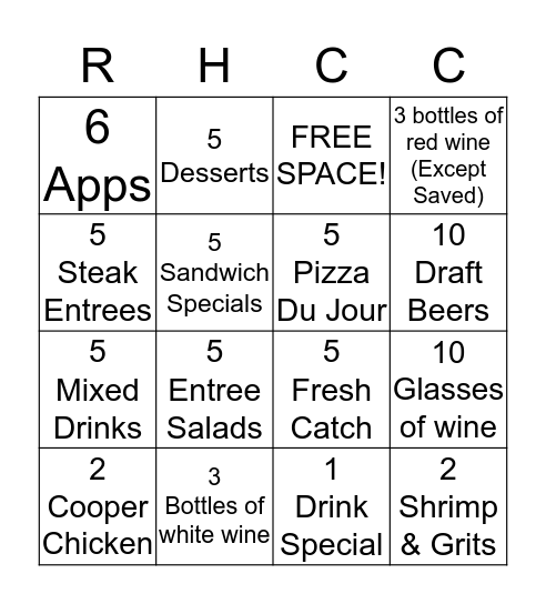 Rolling Hills Country Club  Bingo Card