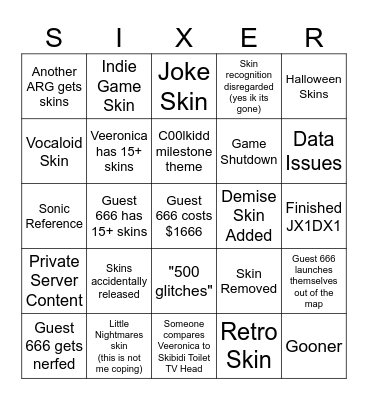 Forsaken Guest 666 Update Bingo Card