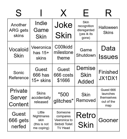 Forsaken Guest 666 Update Bingo Card