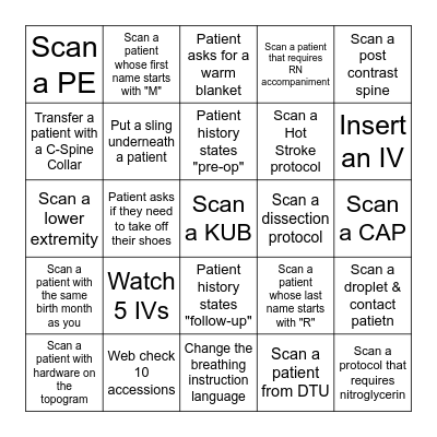 MRT Week Bingo -ER Bingo Card