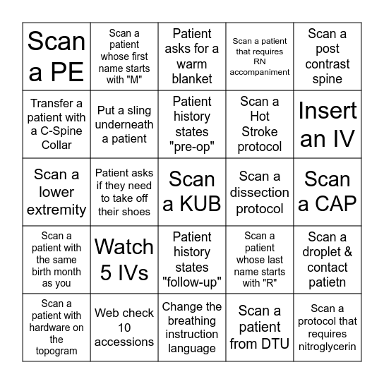 MRT Week Bingo -ER Bingo Card
