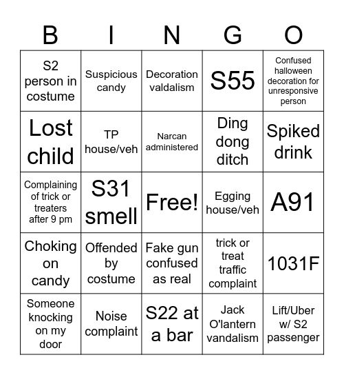 Halloween Bingo Card