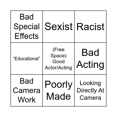 Bad Film Bingo Card